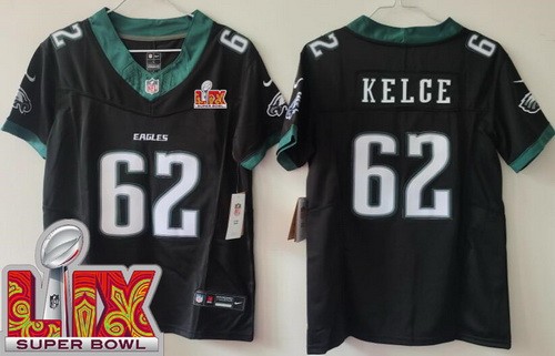 Women's Philadelphia Eagles #62 Jason Kelce Nike Limited Black Super Bowl LIX Vapor FUSE NFL Stitched Jersey