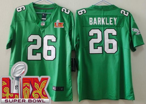 Women's Philadelphia Eagles #26 Saquon Barkley Nike Limited Kelly Green Super Bowl LIX Vapor NFL Stitched Jersey