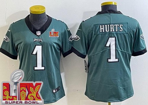 Women's Philadelphia Eagles #1 Jalen Hurts Nike Limited Green Super Bowl LIX Vapor NFL Stitched Jersey