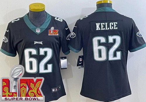 Women's Philadelphia Eagles #62 Jason Kelce Nike Limited Black Super Bowl LIX Vapor NFL Stitched Jersey