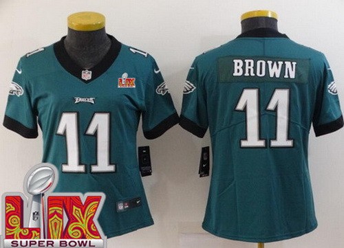 Women's Philadelphia Eagles #11 AJ Brown Nike Limited Green Super Bowl LIX Vapor NFL Stitched Jersey