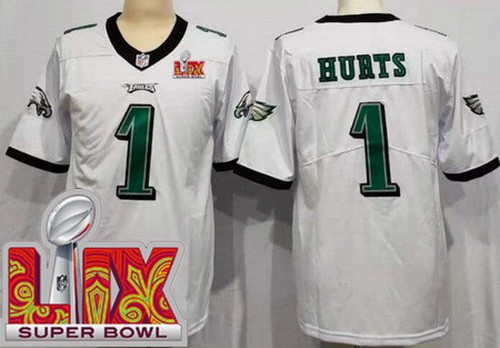 Youth Philadelphia Eagles #1 Jalen Hurts Nike Limited White Super Bowl LIX Vapor NFL Stitched Jersey