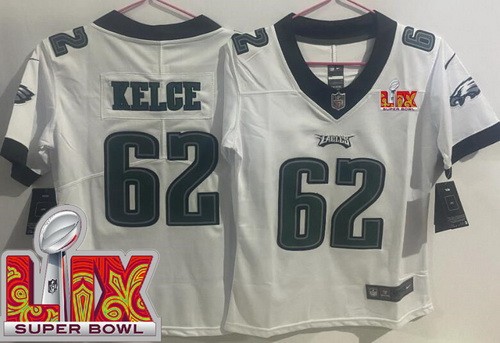 Youth Philadelphia Eagles #62 Jason Kelce Nike Limited White Super Bowl LIX Vapor NFL Stitched Jersey