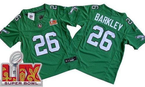 Youth Philadelphia Eagles #26 Saquon Barkley Nike Limited Kelly Green Super Bowl LIX Vapor FUSE NFL Stitched Jersey