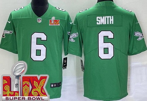 Youth Philadelphia Eagles #6 DeVonta Smith Nike Limited Kelly Green Super Bowl LIX Vapor NFL Stitched Jersey