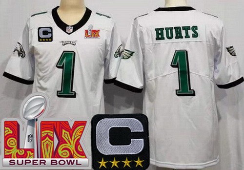 Youth Philadelphia Eagles #1 Jalen Hurts Nike Limited White C Patch Super Bowl LIX Vapor NFL Stitched Jersey