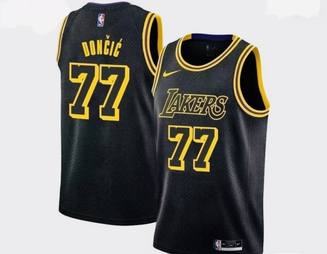 Men's Los Angeles Lakers #77 Luka Doncic Nike Black Stitched NBA Jersey