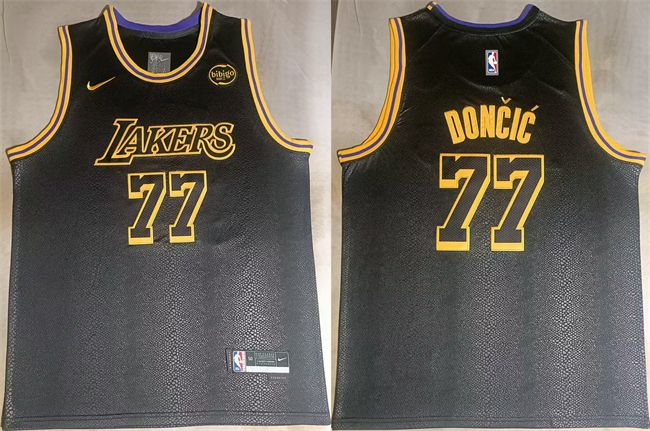 Men's Los Angeles Lakers #77 Luka Doncic Black 2025 Stitched Basketball Jersey