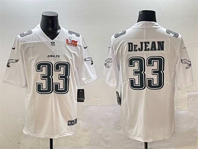 Men's Philadelphia Eagles #33 Cooper DeJean White 2025 Super Bowl LIX Patch Fashion New Vapor Untouchable Limited Stitched Football Jersey