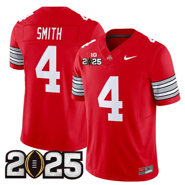 Men's Ohio State Buckeyes #4 Jeremiah Smith Red 2025 CFP Final Patch F.U.S.E. Vapor Limited Stitched Football Jersey