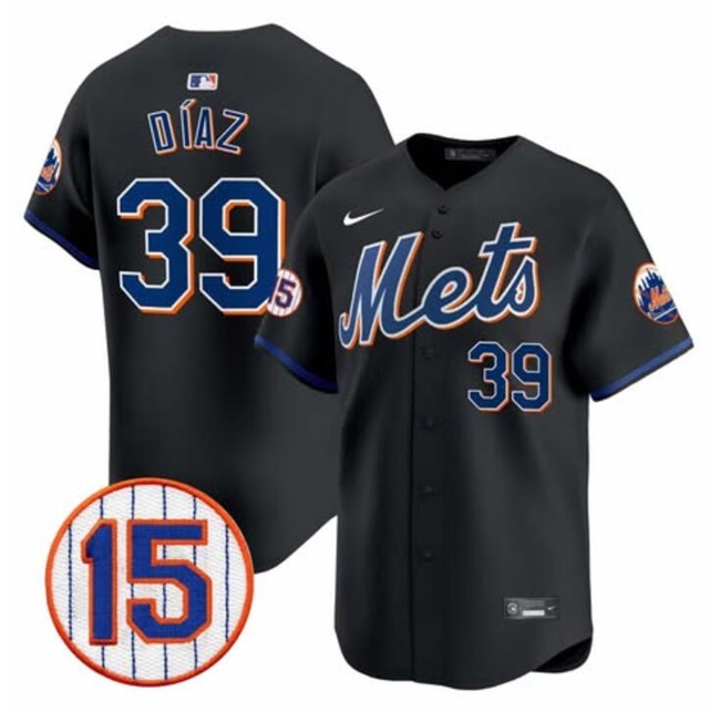 Men's New York Mets #39 Edwin Diaz Black Jerry Grote Patch Vapor Premier Limited Stitched Baseball Jersey