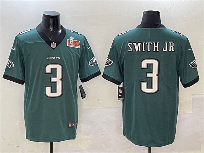 Men's Philadelphia Eagles #3 Nolan Smith Jr. Green 2025 Super Bowl LIX Patch New Vapor Untouchable Limited Stitched Football Jersey