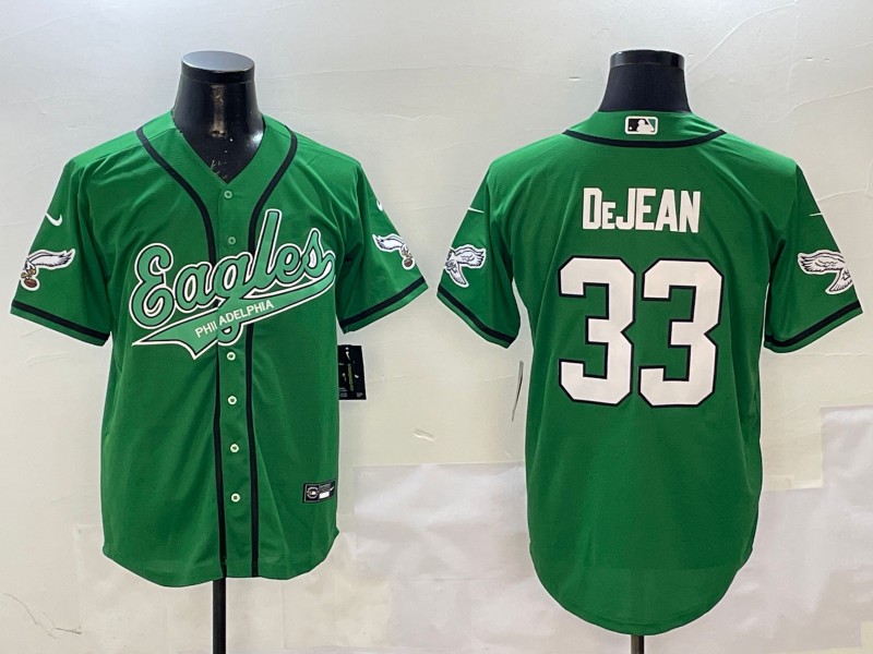 Men's Philadelphia Eagles #33 Cooper DeJean Kelly Green Cool Base Stitched Baseball Jersey