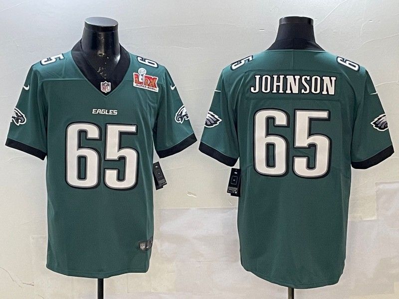 Men's Philadelphia Eagles #65 Lane Johnson New Nike Midnight Green 2025 Super Bowl LIX Patch Stitched NFL Vapor Untouchable Limited Jersey