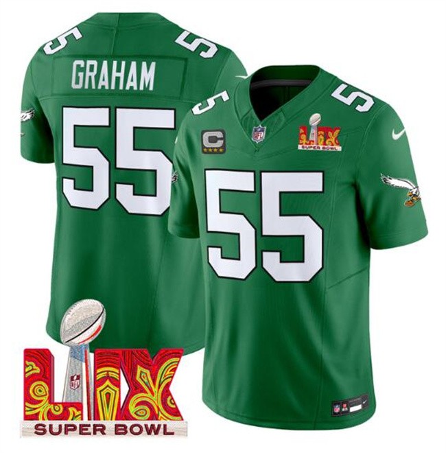 Men's Philadelphia Eagles #55 Brandon Graham Kelly Green 2025 Super Bowl LIX Patch And 4-Star C Patch F.U.S.E. Vapor Untouchable Limited Stitched Football Jersey