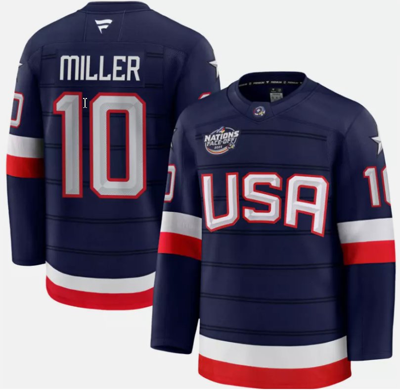 Men's USA #10 J.T. Miller Navy 2025 4 Nations Face-Off Stitched Jersey