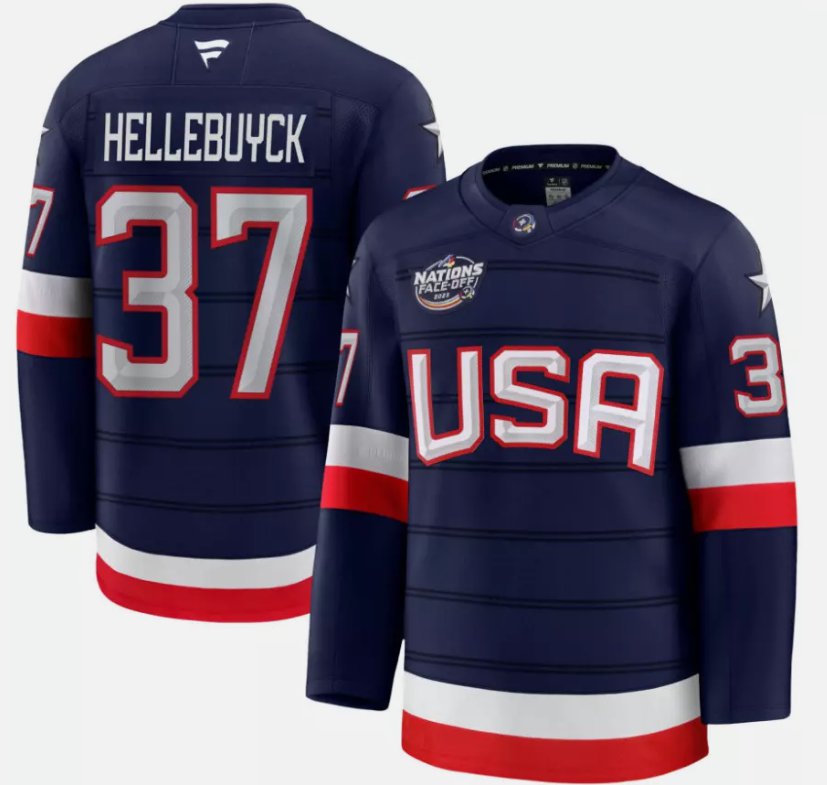 Men's USA #37 Connor Hellebuyck Navy 2025 4 Nations Face-Off Stitched Jersey