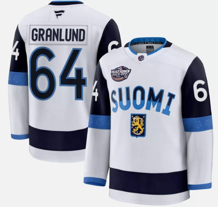 Men's Finland #64 Mikael Granlund White 2025 4 Nations Face-Off Stitched Jersey