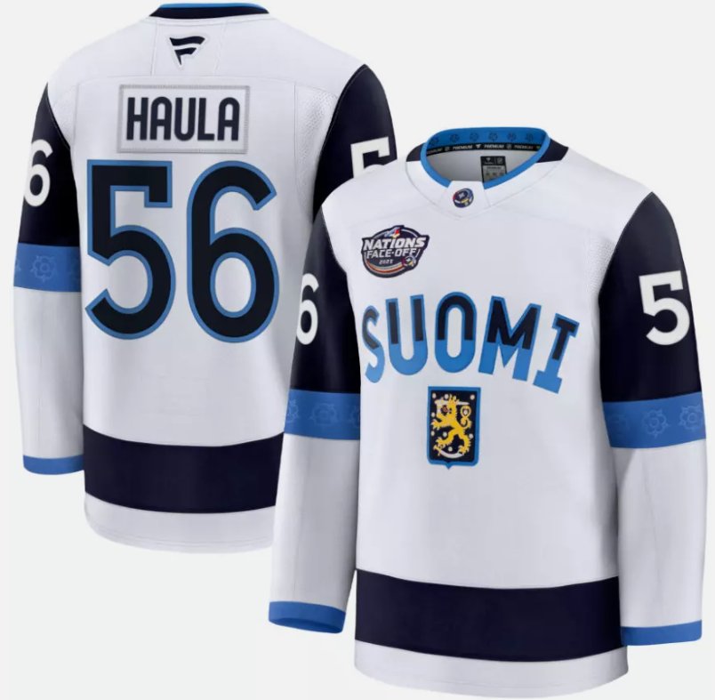 Men's Finland #56 Erik Haula White 2025 4 Nations Face-Off Stitched Jersey