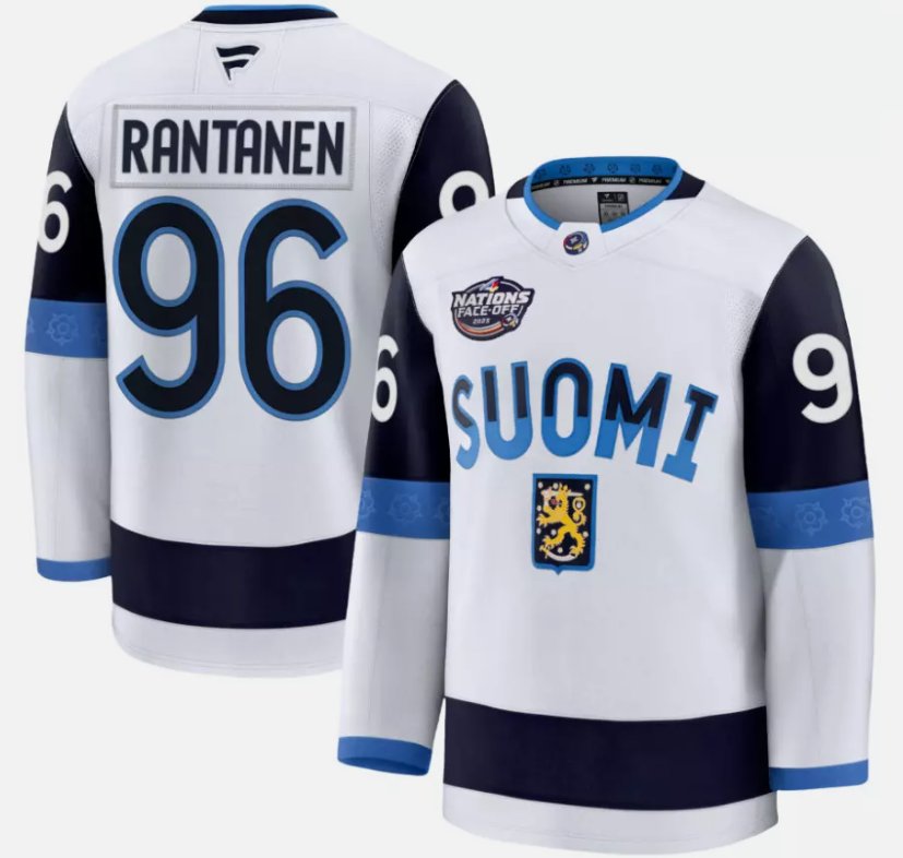 Men's Finland #96 Mikko Rantanen White 2025 4 Nations Face-Off Stitched Jersey