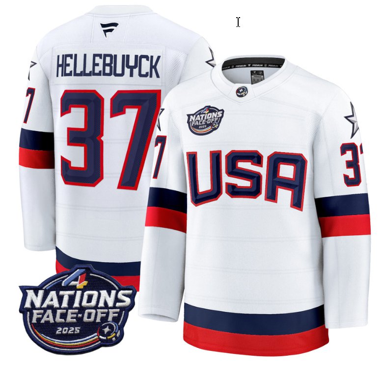 Men's USA #37 Connor Hellebuyck White 2025 4 Nations Face-Off Stitched Jersey