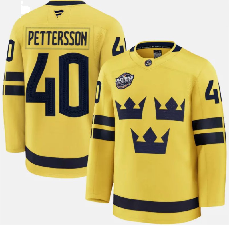 Men's Sweden #40 Elias Pettersson Yellow 2025 4 Nations Face-Off Stitched Jersey