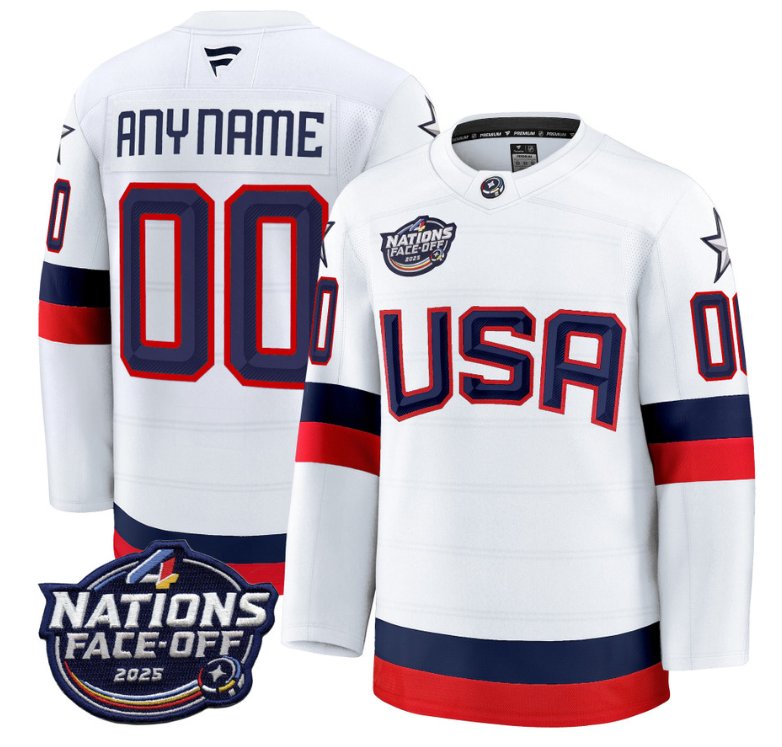 Men's USA Custom White 2025 4 Nations Face-Off Stitched Hockey Jersey