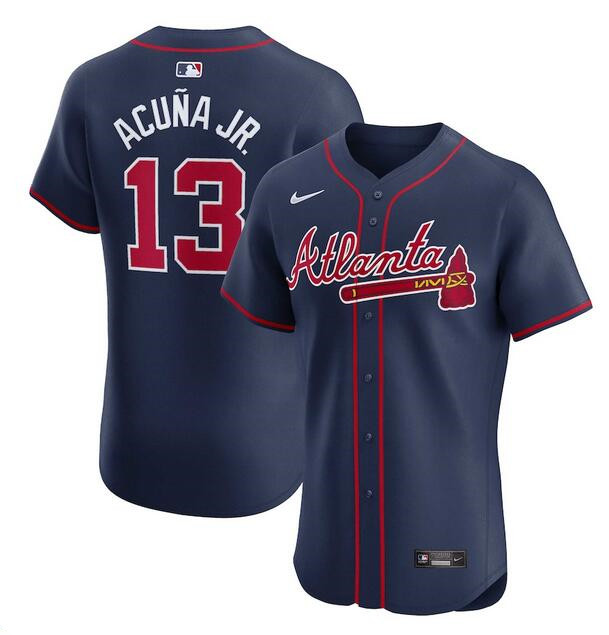 Men's Atlanta Braves #13 Ronald Acuna Jr. Navy Alternate Elite Stitched Baseball Jersey