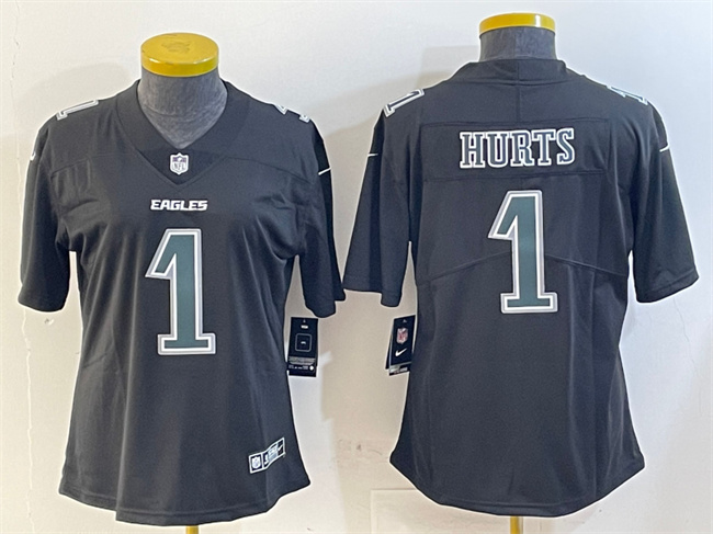 Women's Philadelphia Eagles #1 Jalen Hurts Black Fashion Vapor Untouchable Limited Stitched Football Jersey(Run Small)