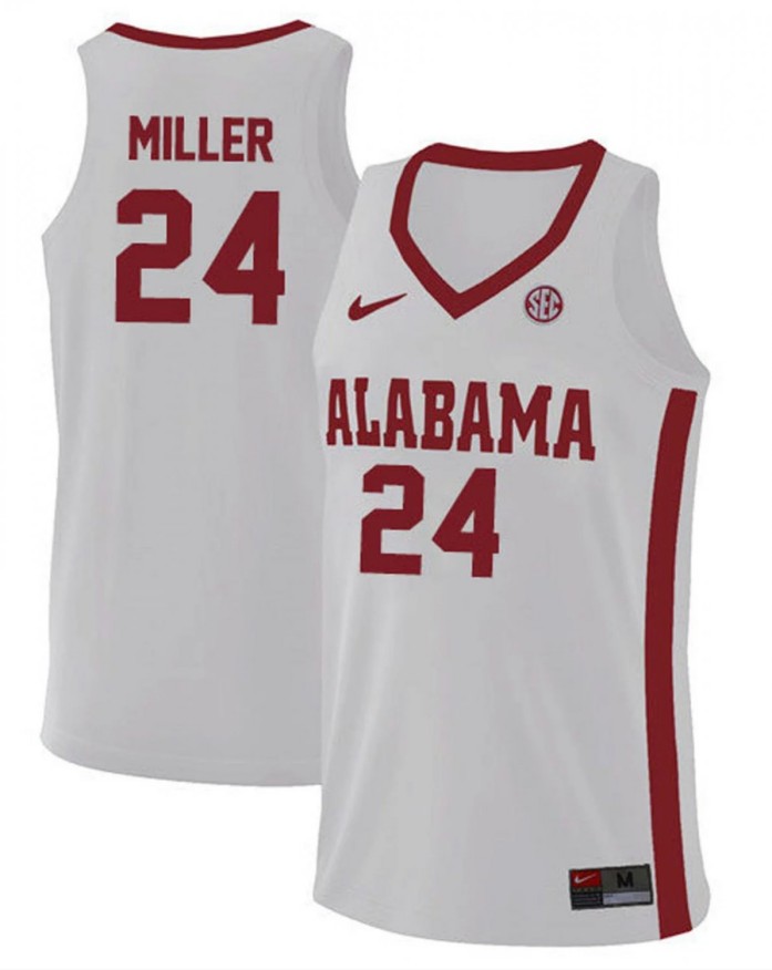 Men's Alabama Crimson Tide #24 Brandon Miller College Basketball Replica White Stitched Jersey