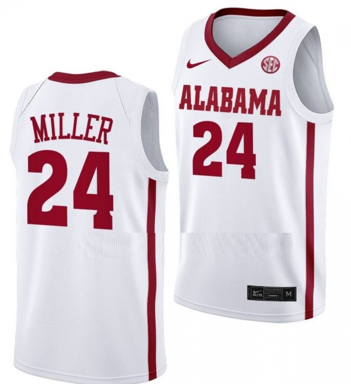 Men's Alabama Crimson Tide #24 Brandon Miller College Basketball White Stitched Jersey