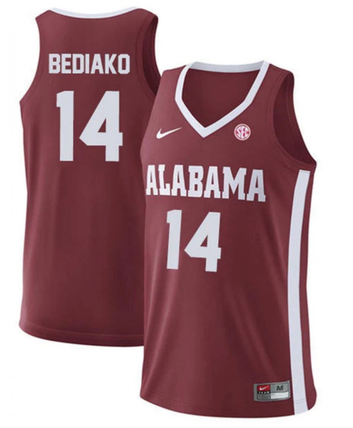 Men's Alabama Crimson Tide #14 Charles Bediako College Basketball Replica Crimson Stitched Jersey