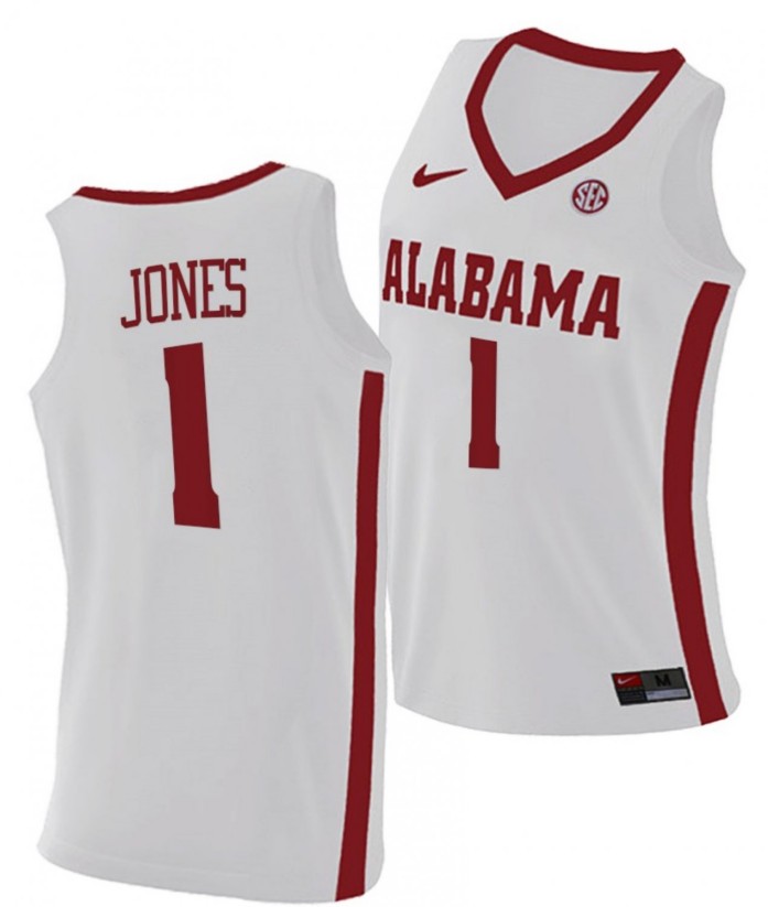 Men's Alabama Crimson Tide #1 Herbert Jones College Basketball Replica White Stitched Jersey