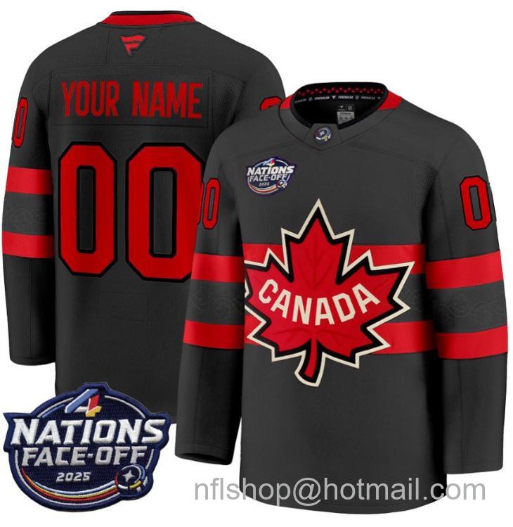 Men's Canada Custom Black 4 Nations Face-Off 2025 Premium All Stitched Jersey