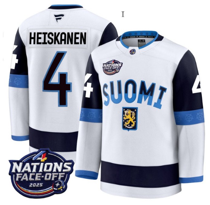 Men's Finland #4 Miro Heiskanen White 2025 4 Nations Face-Off Stitched Hockey Jersey