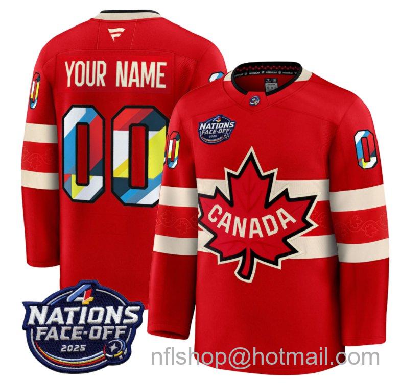 Men's Canada Custom V2 Red 4 Nations Face-Off 2025 Premium Stitched Hockey Jersey