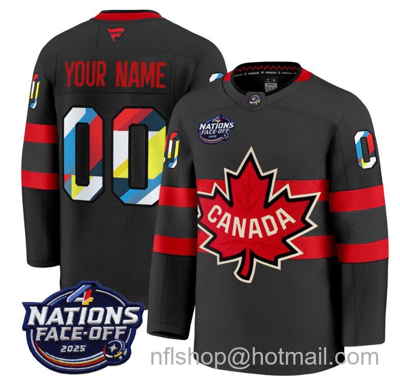 Men's Canada Custom V2 Black 4 Nations Face-Off 2025 Premium Stitched Hockey Jersey