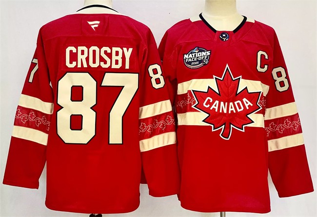 Men's Canada #87 Sidney Crosby Red 2025 4 Nations Face-Off Premium With C Patch Stitched Jersey