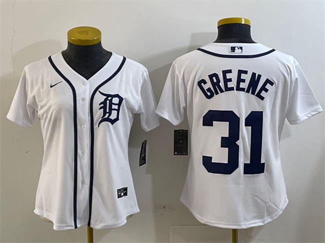 Women's Detroit Tigers #31 Riley Greene White Cool Base Stitched Baseball Jersey(Run Small)