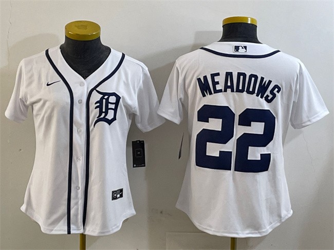 Women's Detroit Tigers #22 Parker Meadows White Cool Base Stitched Baseball Jersey(Run Small)