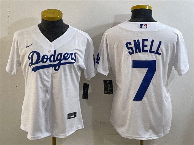 Women's Los Angeles Dodgers #7 Blake Snell White Cool Base Stitched Baseball Jersey(Run Small)