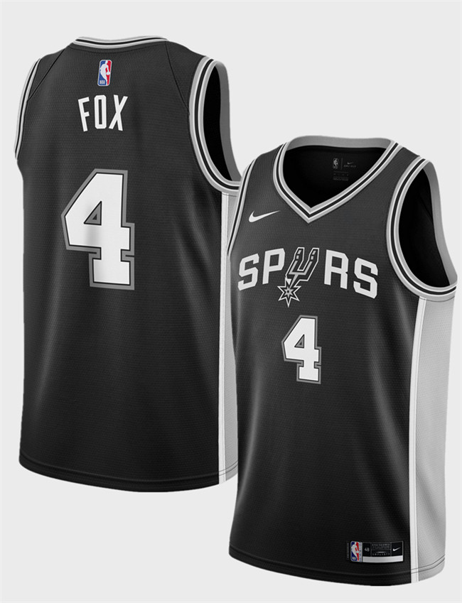 Men's San Antonio Spurs #4 De'Aaron Fox Black 2024-25 Icon Edition Stitched Basketball Jersey