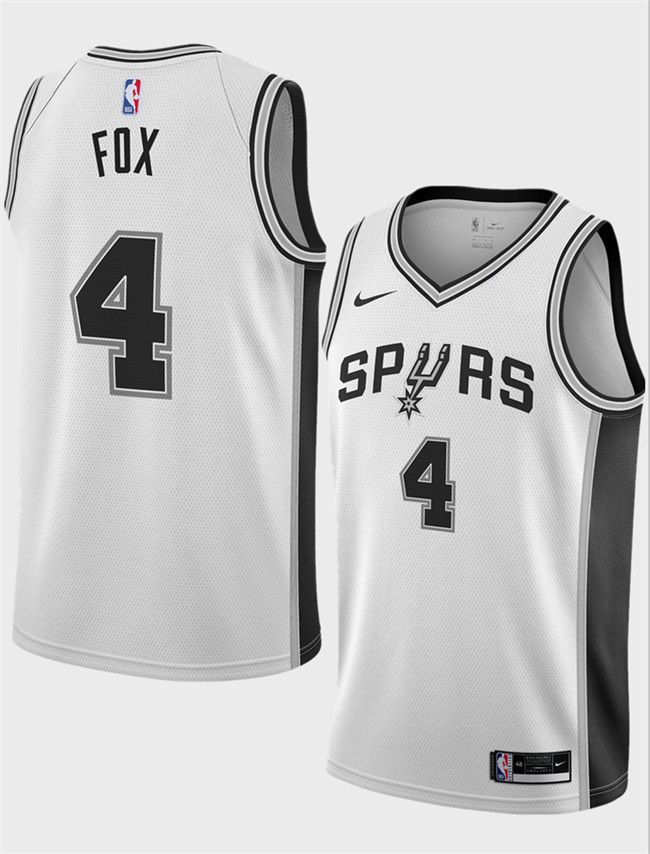 Men's San Antonio Spurs #4 De'Aaron Fox White 2024-25 Association Edition Stitched Basketball Jersey