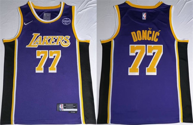 Men's Los Angeles Lakers #77 Luka Doncic Puple 2024-25 Stitched Basketball Jersey