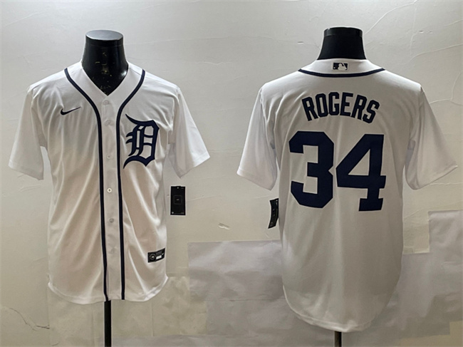 Men's Detroit Tigers #34 Jake Rogers White Cool Base Stitched Baseball Jersey