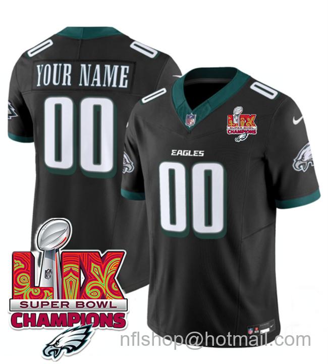 Men's Philadelphia Eagles Active Player Custom Black 2025 Eagles Logo Super Bowl LIX Champions Patch New F.U.S.E. Vapor Limited Stitched Football Jersey