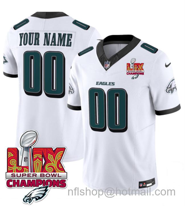 Men's Philadelphia Eagles Active Player Custom White 2025 Eagles Logo Super Bowl LIX Champions Patch New F.U.S.E. Vapor Limited Stitched Football Jersey