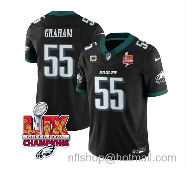 Men's Philadelphia Eagles #55 Brandon Graham Black 2025 Eagles Logo Super Bowl LIX Champions Patch And 4-Star C Patch New F.U.S.E. Vapor Limited Stitched Football Jersey