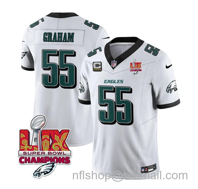 Men's Philadelphia Eagles #55 Brandon Graham White 2025 Eagles Logo Super Bowl LIX Champions Patch And 4-Star C Patch New F.U.S.E. Vapor Limited Stitched Football Jersey