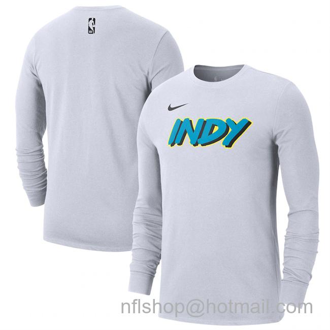 Men's Indiana Pacers White 2024-25 City Edition Essential Logo Long Sleeve T-Shirt